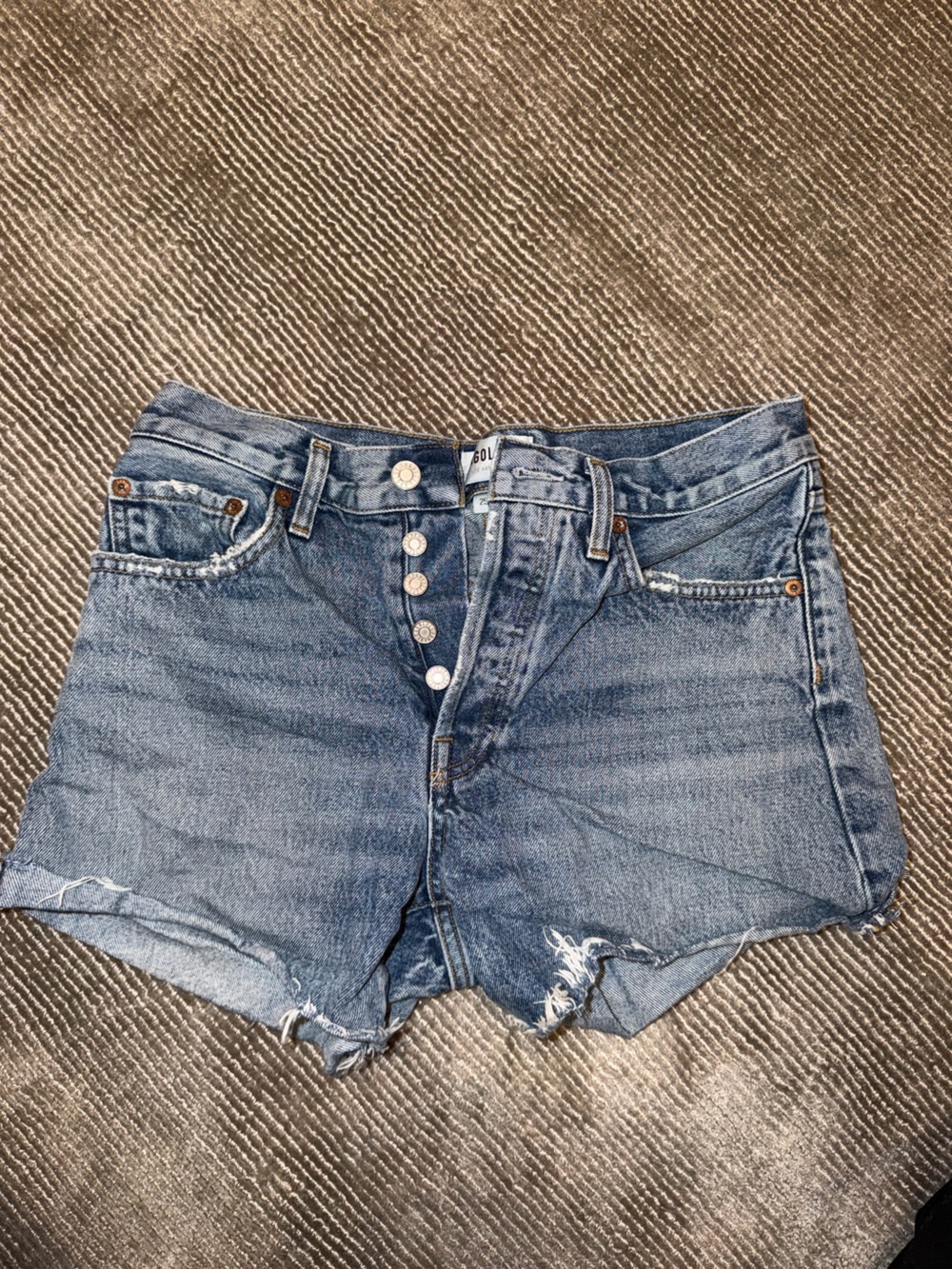 Agolde High-Rise Button-Front Distressed Denim Shorts — Medium Blue